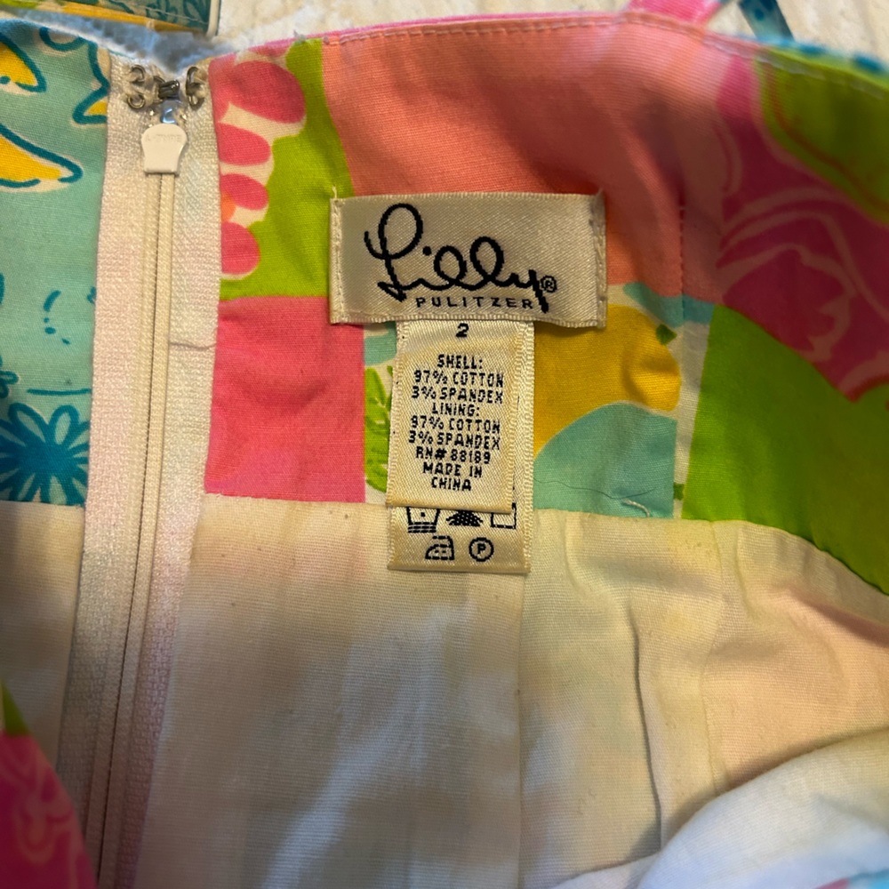 Lilly Pulitzer Floral Rainbow Patchwork Pattern Vintage Mini Dress - Picture 6 of 7